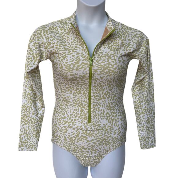 Sporti x Stef Corgel Lime Green Cheetah Print Long Sleeve Zip Front Swimsuit XL - Picture 3 of 12